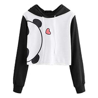 Amiley Women Fall Hoodies,Women Panda Print Patchwork Crop Tops Casual Hoodie Winter Pullover Sweatshirt (4XL, Black)