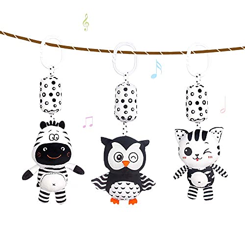 LApapaye Baby Toy Cartoon Animal Stuffed Hanging Rattle Toys,Newborns Soft Plush Toys for Crib Car Seat Stroller with Wind Chimes,Best Birthday Gift for Baby from 0-18 Mmonths (Owl,Cat,Donkey)
