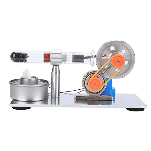 Stirling Engine, Stainless Steel Single Cylinder Stirling Engine Model Steam Power Physics Science Lab Teaching Tool with LED Light