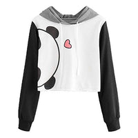 Amiley Women Fall Hoodies,Women Panda Print Patchwork Crop Tops Casual Hoodie Winter Pullover Sweatshirt (4XL, Deep Gray)