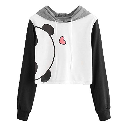 Amiley Women Fall Hoodies,Women Panda Print Patchwork Crop Tops Casual Hoodie Winter Pullover Sweatshirt (Medium, Deep Gray)