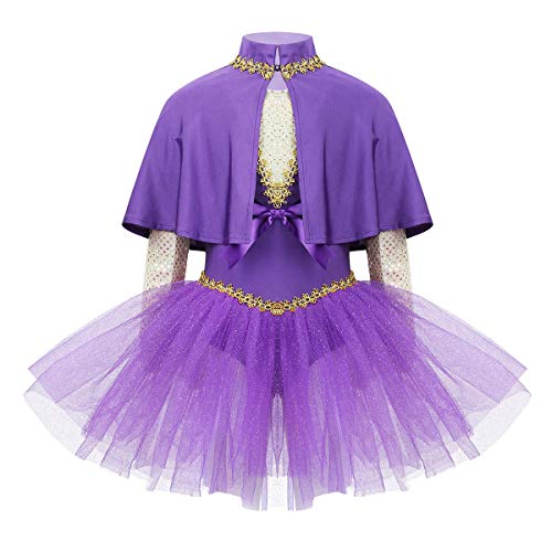 Yeahdor Girls Kids Circus Ringmaster Show Costume Tutu Skirt Shiny Sequins Leotard Dress Kids Halloween Cosplay Outfit Purple 12