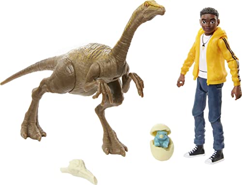 Jurassic World Human & Dino Pack Darius & Gallimimus Action Figures, 2 Accessories, Camp Cretaceous Movable Joints, Authentic Sculpting, Gift Ages 4 Year & Older