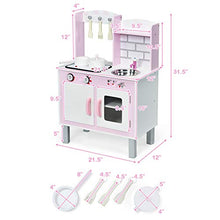 Load image into Gallery viewer, HONEY JOY Kids Kitchen Playset, Toddlers Wooden Play Kitchen w/Sink &amp; Cookware Utensils, Stove with Realistic Lights &amp; Sounds, Large Cupboard, Pretend Play Toy Kitchen Set for Girls Age 3+, Pink
