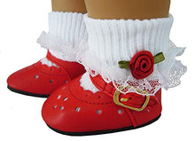 Load image into Gallery viewer, Red Dress Shoes &amp; Rosebud Socks for 18 inch Dolls Such as American Girl by DCSB
