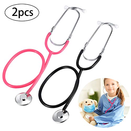 meekoo 2 Pieces Stethoscope Toy, Working Stethoscope for Cosplay, Educational Equipment, Pink and Black