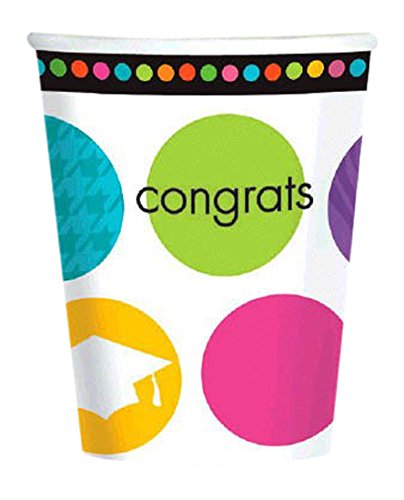 amscan Colorful Commencement Disposable Paper Cups for Hot & Cold Drinks, Multicolor, 9 oz