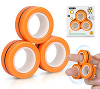 VCOSTORE Magnetic Rings Toys,3 Ring Fidget Spinners, Magnet Finger Game Stress Decompression Magic Ring Game Props for Adults Teens, ADHD, Anxiety (Orange)