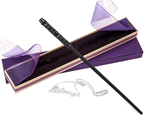PEIYU Wizard Wand and Witches Magic Wand Cosplay Wand with Steel Core Costume Accessories for Christmas Halloween Birthday Party Favors with Necklace and Gift Box(Black)