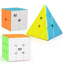 Load image into Gallery viewer, D-FantiX Qiyi Stickerless Speed Cube Set, Qidi S 2x2 Warrior W 3x3 Qiming Pyramid Magic Cube Puzzle Toys
