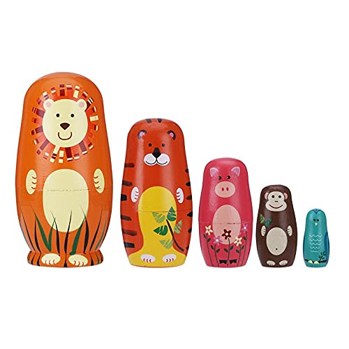 OUMIFA Stacking Nesting Dolls Animal Matryoshka 5 Layers Cute Tiger Scenic Souvenirs Hand Drawn Crafts Ornaments Wooden Dolls Collectible Dolls Gift Set
