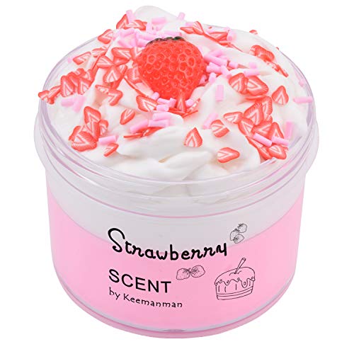 Keemanman Strawberry Butter Slime, Scented DIY Slime Supplies Kit for Girls and Boys, Stress Relief Toy for Kids Education, Party Favor, Gift and Birthday (7oz)