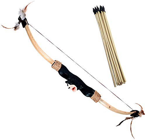 Adventure Awaits - Handcarved Animal Wooden Bow and Arrow Set - 10 Wood Arrows - for Outdoor Play (Bear)
