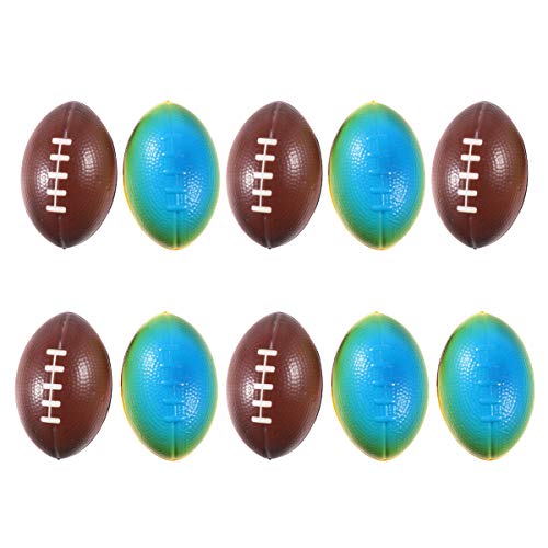 BESPORTBLE Mini Foam Football Rugby Toy Bouncing Elastic Sponge Ball for The Older Adults Children Party Favor 10 Pcs 9 cm Coffee + Rainbow