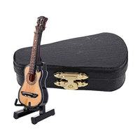 HEALLILY Miniature Guitar Model with Stand and Case Mini Musical Instrument Miniature Dollhouse Model Home Decoration