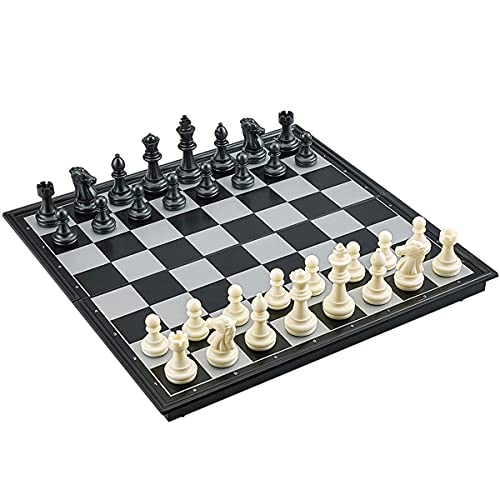 ZWDM 2 in 1 Chess Checkers Set, Magnetic Chess Travel Magnet Chess,2 Extra Queen, Folding Board (Color : Black White, Size : 25X25X2cm)