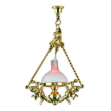 Load image into Gallery viewer, Melody Jane Dollhouse Cherub Hanging Oil Lamp White Shade 12V Electric Ceiling Light
