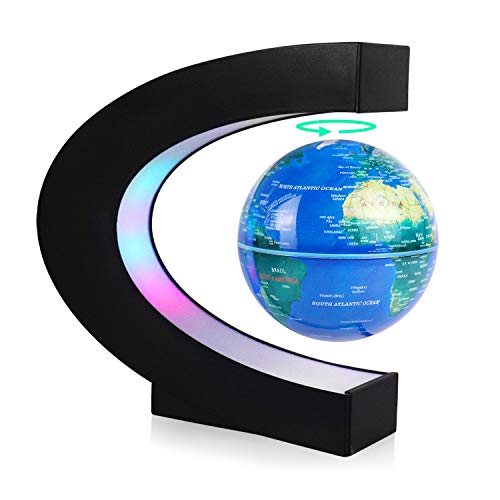 PURAIN 3 Magnetic Floating Globe 24-Hours Auto-Rotating C Shape Levitating Globe with LED Light World Map, Gift for Men Adult Kids Home Office Christmas
