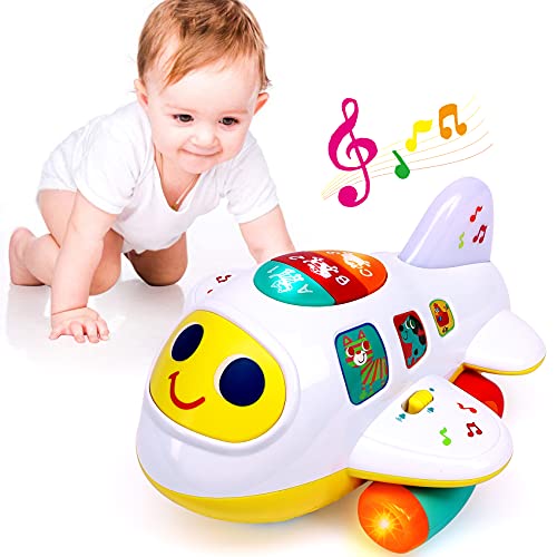 Baby Toy for 1 Years Olds Boys Girls Bump & Go Airplane Baby Toy 12-18 Months Music Light-Up Toddlers Toy Baby Boy Toys for 6 9 12 18 Months Educational Toys Birthday Xmas Gift for 1 Year Old