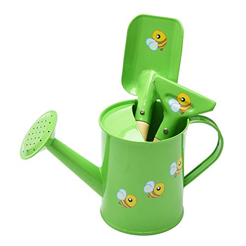 Sungmor Kids Garden Tools Set | Pretty & Cute Little Gardener Kit | Package Includes 3PC Green Honeybee Watering Can & Trowel & Rake Gardening Hand Tools | Perfect for Play Around Garden,Yard or Beach