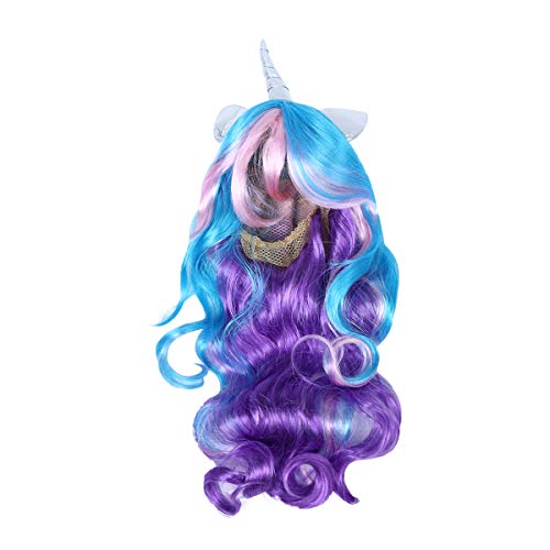 ABOOFAN Halloween Unicorn Headdress Hair Wig Rainbow Color Spoof Unicorn Costume Dress Up Wig Creative Performance Costume Props for Festival (Colorful Hair and Random Color Horn) Party Favor