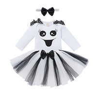 Baby Girl Halloween Clothes Toddler Ghost Long Sleeve Jumpsuit + Ballet Skirt + Butterfly Decoration