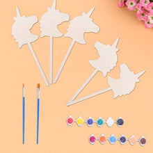 Load image into Gallery viewer, NUOBESTY Kids DIY Wooden Plant Labels with Acrylic Paint Jar and Painting Brush Wood Garden Stakes Tags Garden Markers Painting Gift for Kids DIY Craft Unicorn
