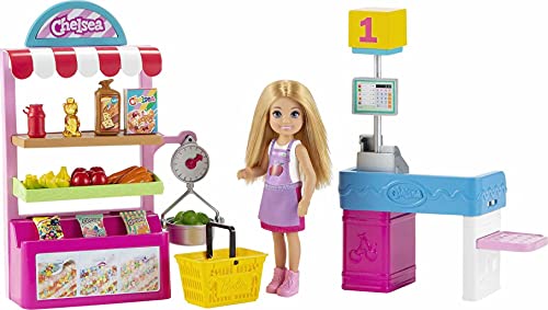 Barbie Chelsea Can Be Snack Stand Playset with Blonde Chelsea Doll (6-in), 15+ Pieces: Register, Food Items, Shopping Basket & More, Great Gift for Ages 3 Years Old & Up