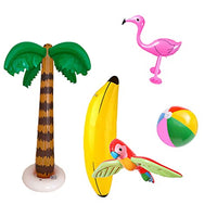 Toyvian 5pcs Inflatable Luau Party Set Includes Palm Tree Flamingo Banana Beach Ball Flying Parrot Toy Photo Prop for Summer Beach Hawaii Party Decor Pool Bath Time