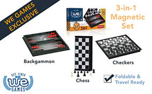 Load image into Gallery viewer, WE Games- 3-in-1 Combination Chess, Checkers and Backgammon Game Set- Travel Size

