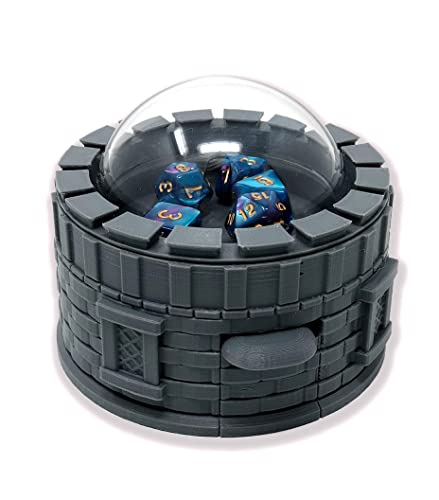 MunnyGrubbers - Castle Dice Popper V2 - (Random 7PCS D20 Dice Set Included) - Dice Roller - Dice Tower - Dice Holder - Dice Jail - TTRPG & Board Games - Dungeons and Dragons - DND - D&D - (Gray)