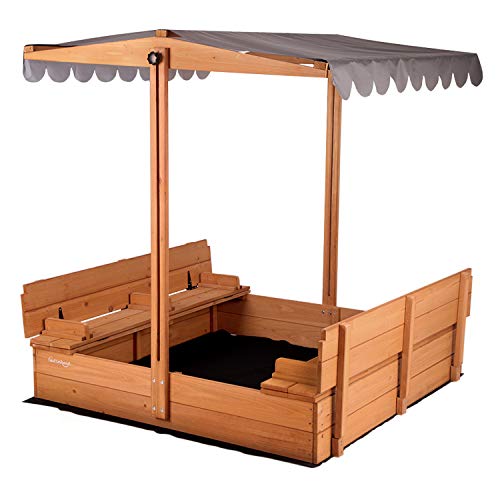 Kids Sand Boxes with Canopy Sandboxes with Covers Foldable Bench Seats, Children Outdoor Wooden Playset - Upgrade Retractable Roof (47x47Inch)