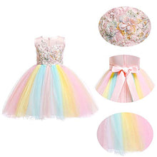 Load image into Gallery viewer, IZKIZF Girls Unicorn Costume Princess Tulle Dress w/Headband Birthday Pageant Party Carnival Cosplay Dress Up Outfits Rainbow 4-5T
