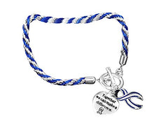 Load image into Gallery viewer, Blue &amp; White Awareness Ribbon Rope Style Charm Bracelets  Blue &amp; White Ribbon Bracelets for Lou Gehrigs Disease, Fundraising, Gift-Giving &amp; Many Other Awareness&#39;s (10 Bracelets)
