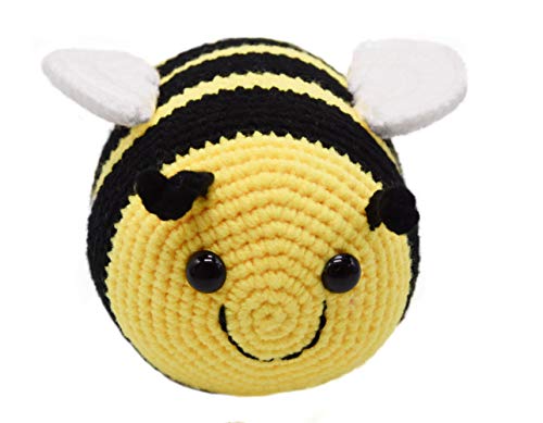 Handmade Crochet Fuzzy Bumblebee Stuffed Animal with Smile Face and White Wings Cuddly Knit Soft Yarn Plush Bee Toy Pretty Sweet Gifts for Kids Boys and Girls Present for Birthday or Party 6 Inch