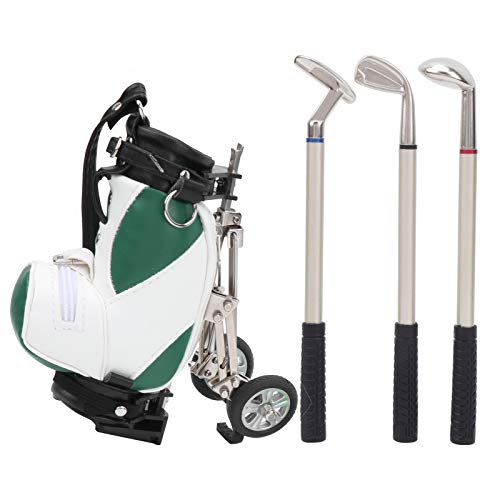 VGEBY Golf Bag Pen Holder, Mini Zinc Alloy Desktop Golf Pen Set with 3 Ballpoint Pens Golf Bag Holder Decorations Souvenir Gift for Golfer Friends (Green and White)