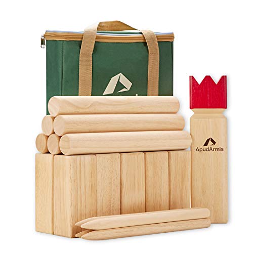 ApudArmis Kubb Yard Game Set, Viking Chess Outdoor Clash Toss Yard Game with Carrying Case - Rubber Wooden Backyard Lawn Games Set for Kids Adults Family