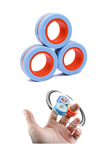 BESIACE Magnetic Finger Ring Stress Relief Magnet Toy Decompression Spinner Game Magic Ring Props Tools 3pcs/6pcs (3Pcs Blue)