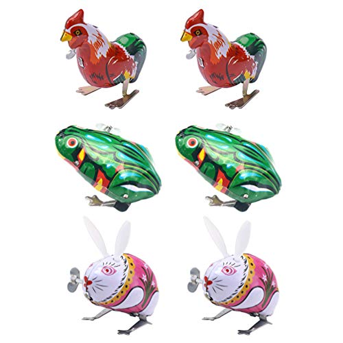 balacoo 6pcs Bunny Rooster Frog Wind up Toys Clockwork Jumping Rabbit Easter Bunny Rabbit Figure Sculpture Kids Easter Party Favor Gifts Toy (Mixed Color)