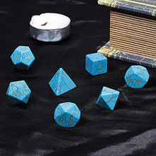 Load image into Gallery viewer, SUNYIK 7 PCS Polished Crystal Stone Polyhedral DND Dice Set for for RPG MTG Table Games, DND Game Dice Polyhedral Dungeons and Dragons for Office Home Decoration, Blue Howlite Turquoise
