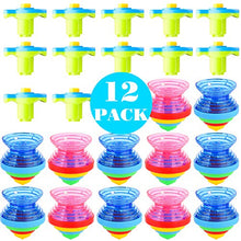 Load image into Gallery viewer, PROLOSO 12 Pack Flashing Spinning Tops Light Up Spin Toys LED Gyro Peg Tops Glow in The Dark Party Favors for Kids
