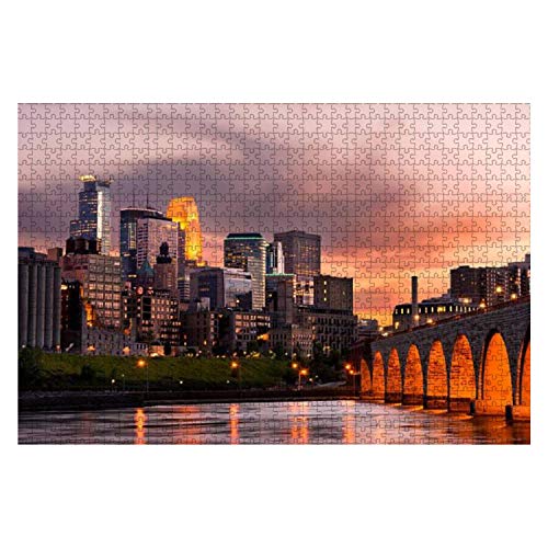 Wooden Puzzle 1000 Pieces Minneapolis Minnesota Skylines and Pictures Jigsaw Puzzles for Children or Adults Educational Toys Decompression Game