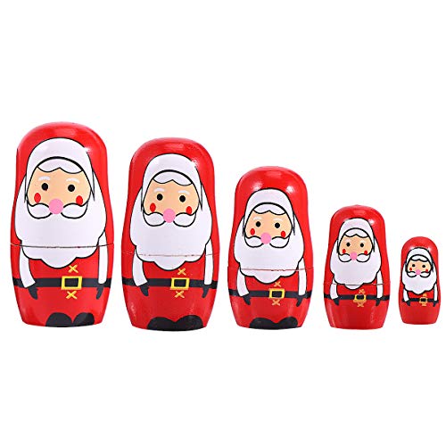 NUOBESTY Wooden Russian Nesting Dolls Santa Claus Matryoshka Dolls Set Stacking Doll Ornament for Home Festival Christmas Decorations
