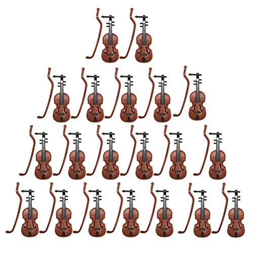 BESTOYARD 20 Sets Miniature Violin Mini Musical Instrument Model Dollhouse Furniture Crafts Ornament for Dollhouse Fairy Garden Holiday Tree Decoration