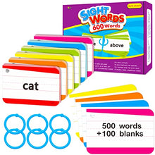 Load image into Gallery viewer, 500 Dolch &amp; Fry Sight Words Flash Cards,50 Blank Cards 6 Rings from Pre-K to Third Grade
