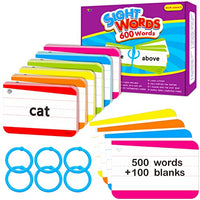 500 Dolch & Fry Sight Words Flash Cards,50 Blank Cards 6 Rings from Pre-K to Third Grade
