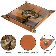 Load image into Gallery viewer, Dice Tray Cat Animal Dice Rolling Tray Holder Storage Box for RPG D&amp;D Dice Tray and Table Games, Double Sided Folding Portable PU Leather
