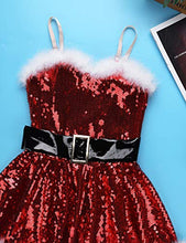 Load image into Gallery viewer, CHICTRY Girls&#39; Mrs Claus Costume Sparkle Sequins Christmas Santa Tutu Princess Party Dresses with Hat&amp;Sleeves Sr01 Red&amp;White 5-6 yr
