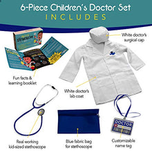 Load image into Gallery viewer, DIY jr My First Stethoscope Doctor&#39;s Kit - Includes Kid Sized Stethoscope, Lab Coat, Surgical Cap, Name Tag, Lanyard and Information Booklet
