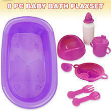 Load image into Gallery viewer, ArtCreativity Baby Doll Bath Playset, 8PC Baby Doll Accessories Set, Includes Mini Bathtub, Bottle, Sippy Cup, Plate and More, Cute Doll Toys for Girls, Great Birthday Gift for Kids
